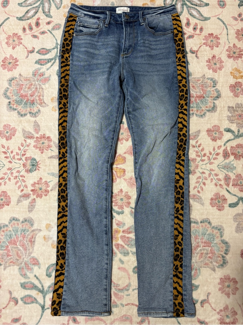 DRIFTWOOD Blue Straight-Leg Jeans with Leopard Side Trim
